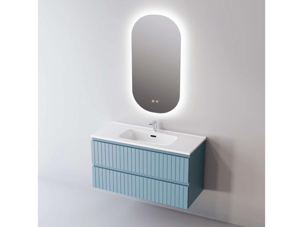 Bathroom vanity unit with washbasin, solid surface finish, 2 drawers, W80 x H54 x D45 cm, lacquered, Meublita Matt GLOW
