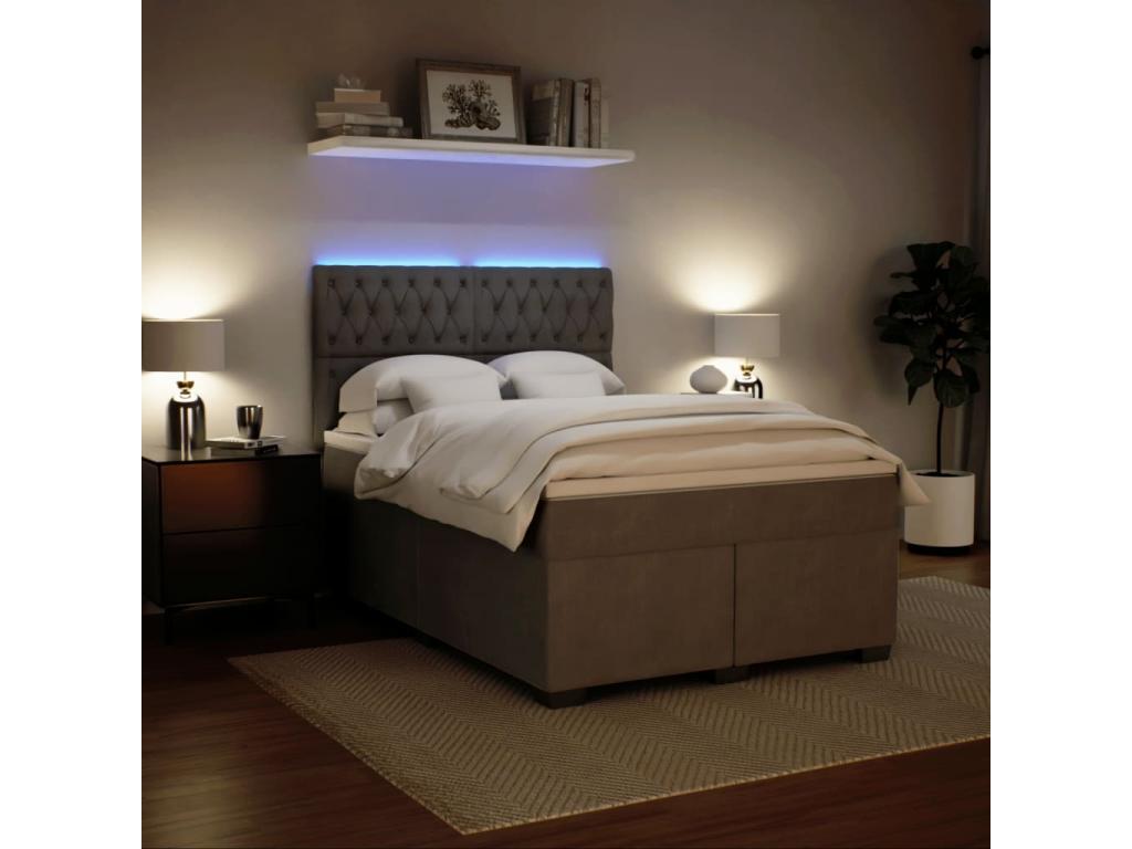 Bed base and mattress in Vertchez, light grey, 140x200cm, velvet