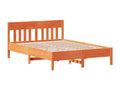 Bed frame without mattress brown wax 140x190cm solid pine wood