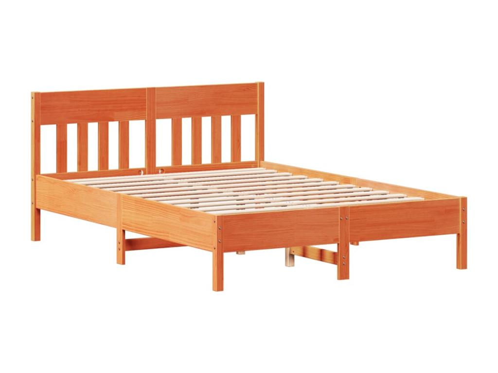 Bed frame without mattress brown wax 140x190cm solid pine wood