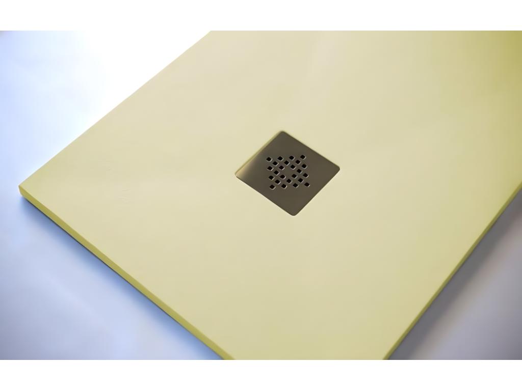 Extra-flat 70x140 cm PURE shower tray in beige slate-effect resin with beige drain cover