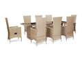 9-piece garden furniture set with cushions, beige wicker resin, 2 pieces