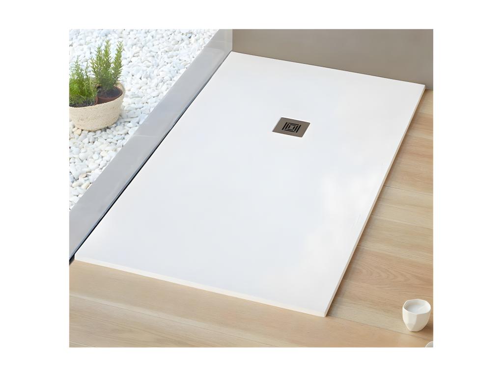 Extra-flat 70x170 cm shower tray, Vertchez rectangular slate-effect surface, white