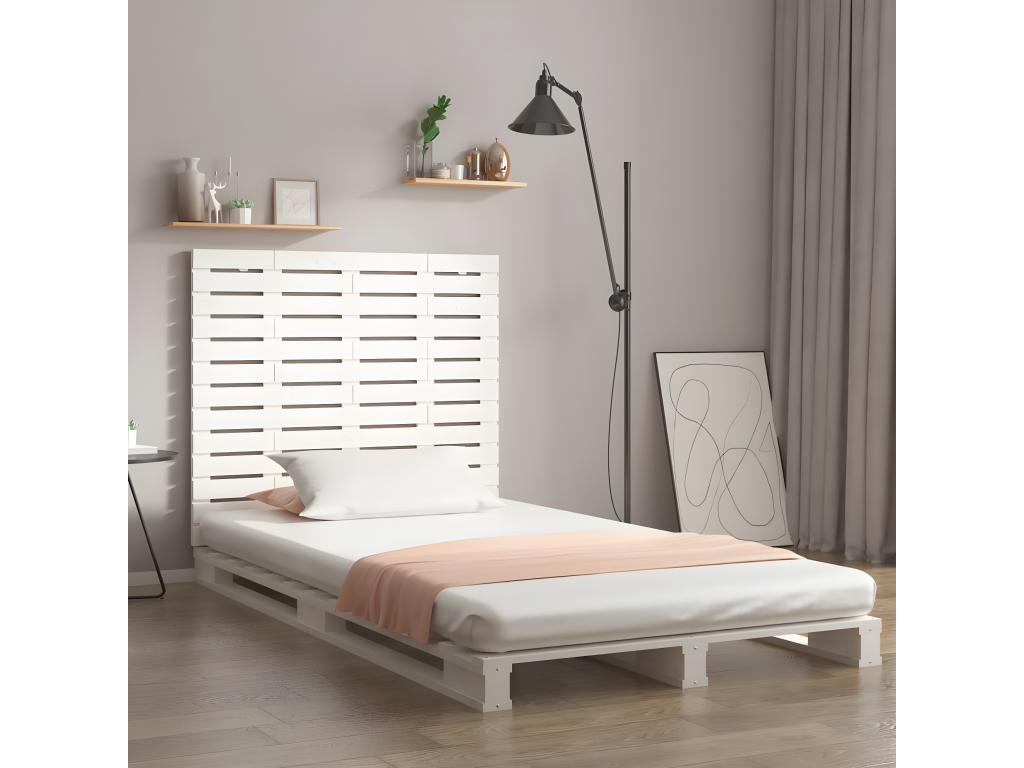 White wall-mounted headboard, 146x3x91.5 cm, solid pine wood