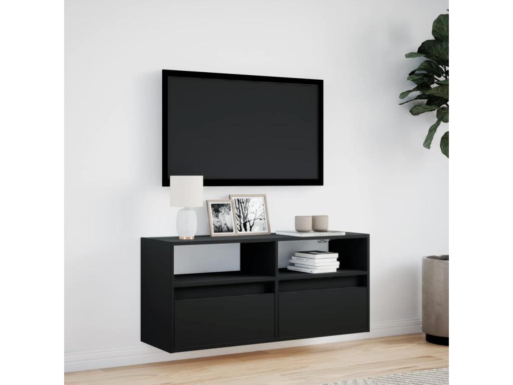 Wall-mounted TV unit with Vertcherères LED lighting, black, 100x31x45 cm