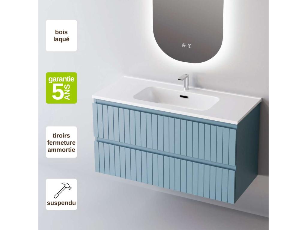 Bathroom vanity unit with washbasin, solid surface finish, 2 drawers, W80 x H54 x D45 cm, lacquered, Meublita Matt GLOW
