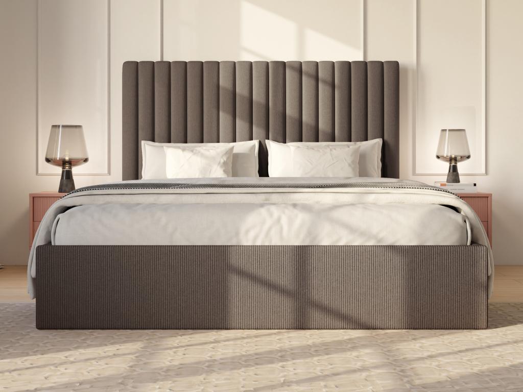 160x200 cm storage bed with vertically stitched headboard - Corduroy - Meublita