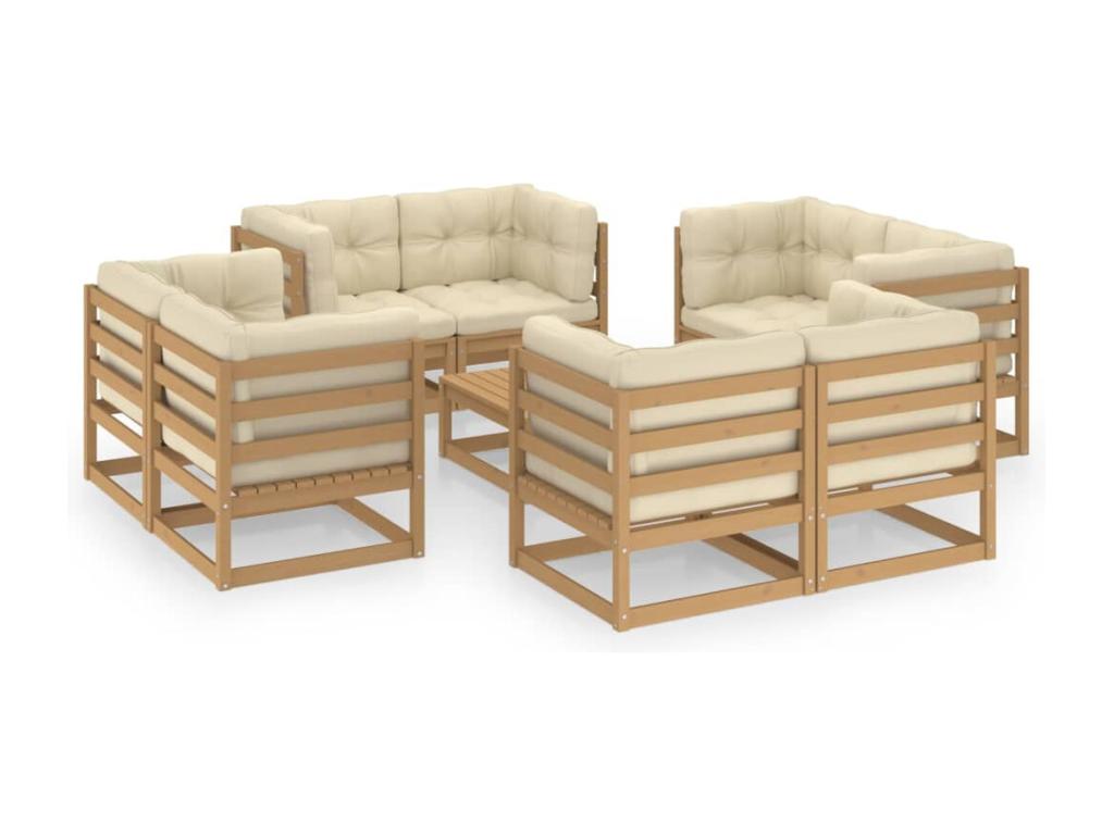 9-piece garden furniture set with cushions, solid pine wood