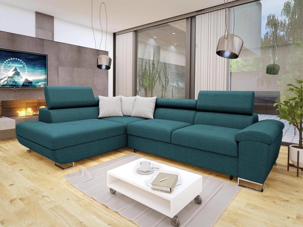 Vertchez 290 Turquoise Corner Sofa with Sleeping Function and Bedding Box (270x202cm)