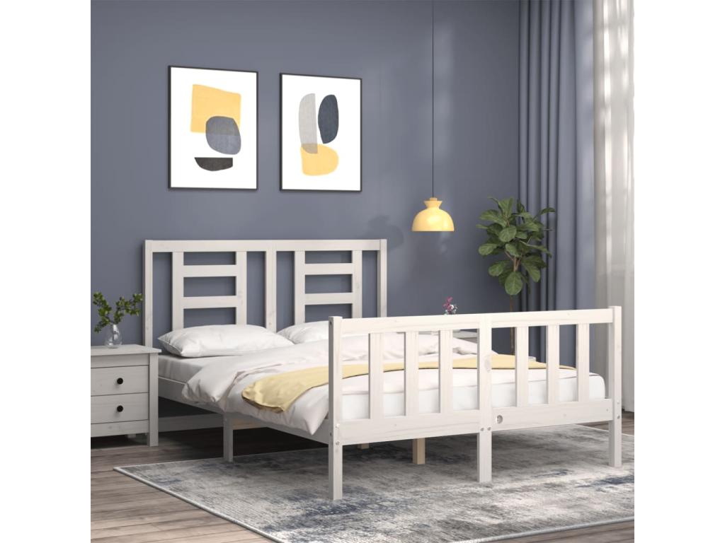 Bed frame with white headboard, 120x200 cm, solid wood