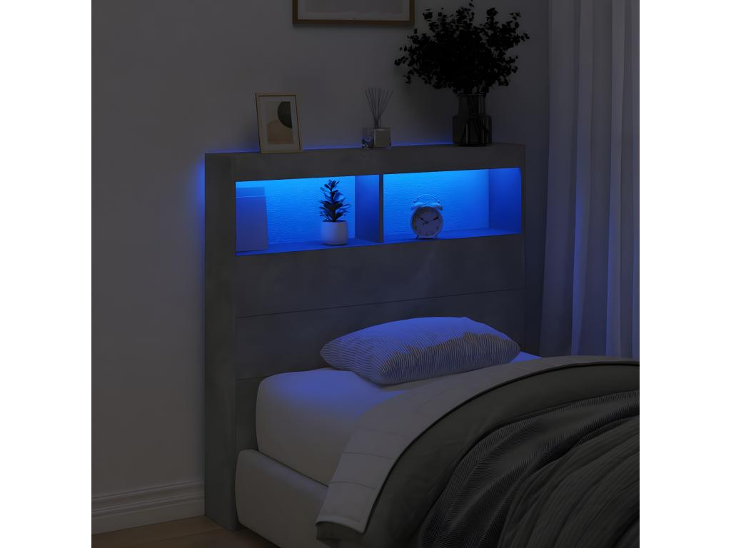 Headboard wardrobe with LED lighting, concrete grey, 100x17x102 cm