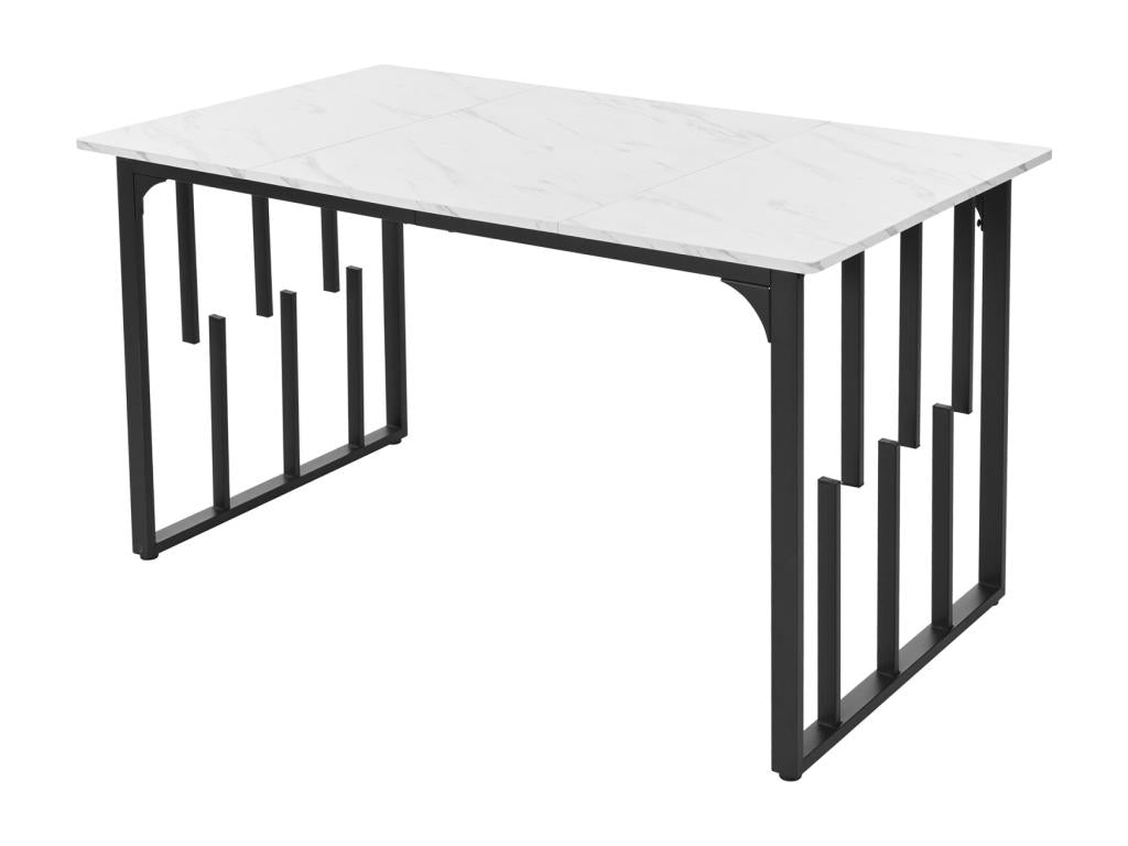 Rectangular dining table 140x80cm, metal frame, marble top, adjustable legs, white/black