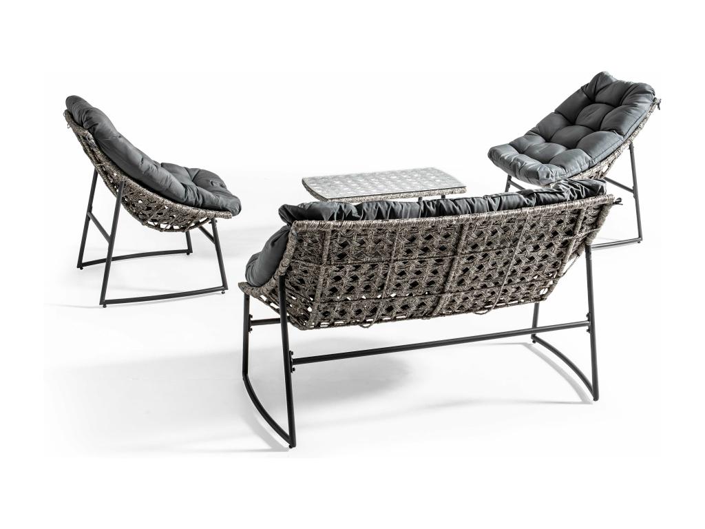 4-seater garden furniture set in metal and grey resin