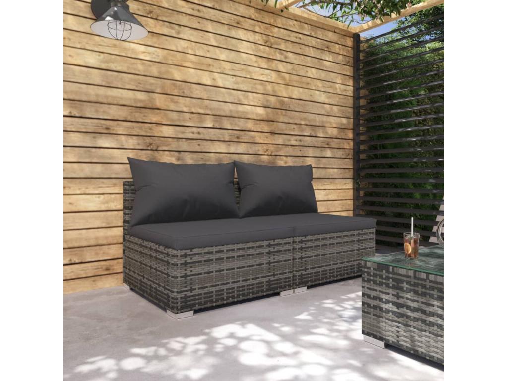 2-piece garden furniture set with cushions, grey woven resin