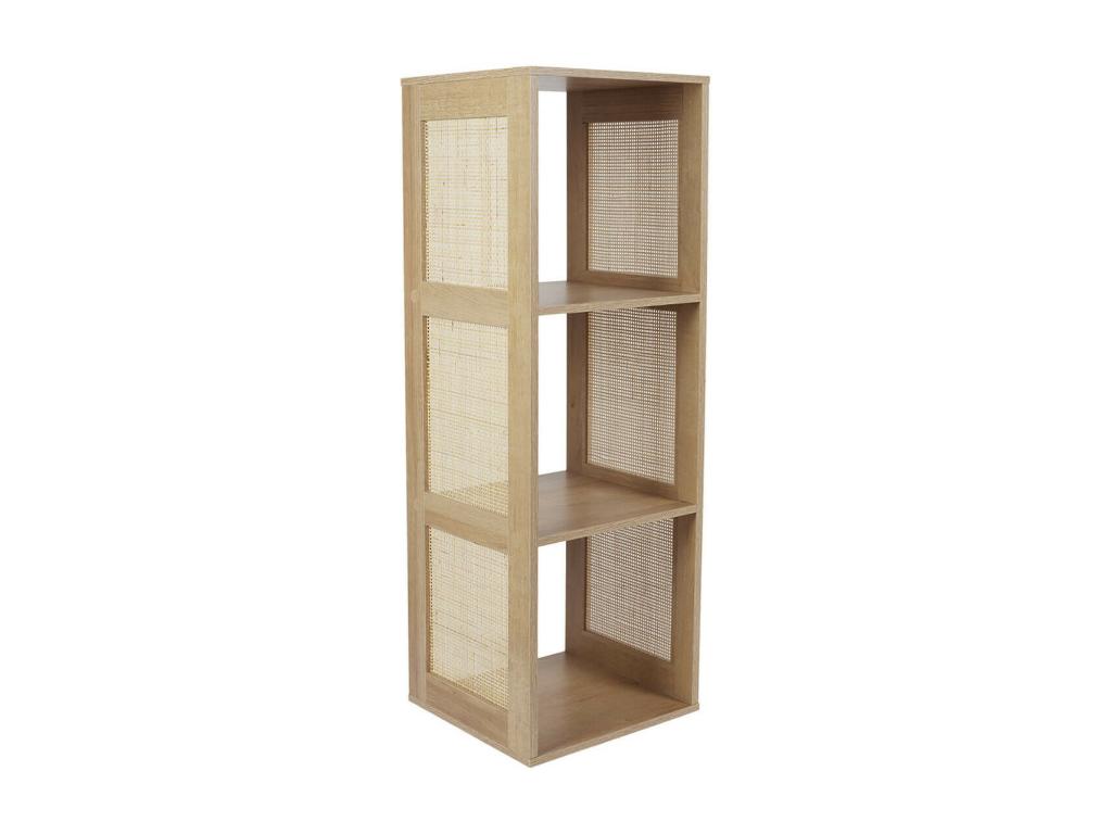 Meublita - 3-Compartment Storage Unit with Wood Effect and Rattan Fronts