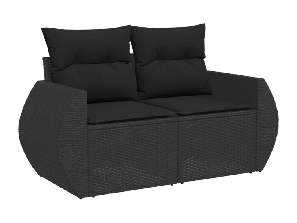 7-piece garden furniture set with cushions, black woven resin