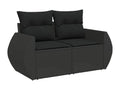 7-piece garden furniture set with cushions, black woven resin