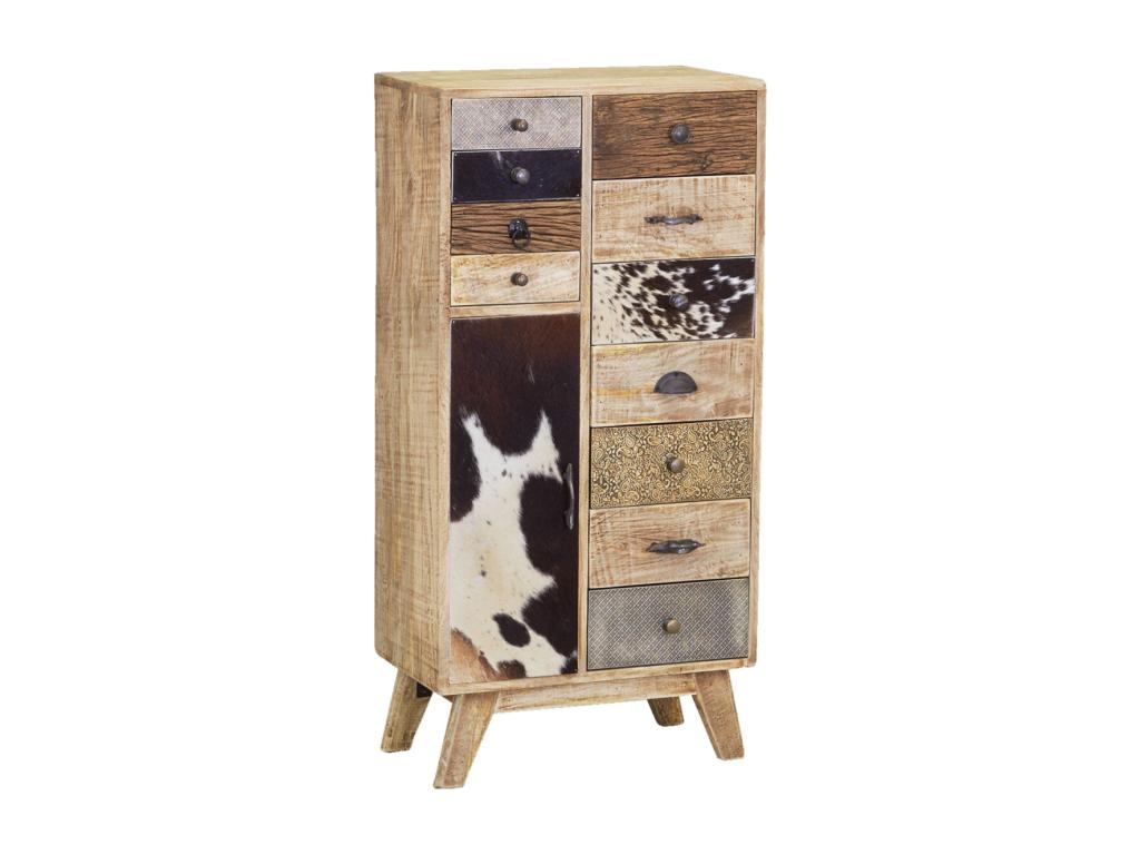 Chest of drawers made of mango wood and cowhide