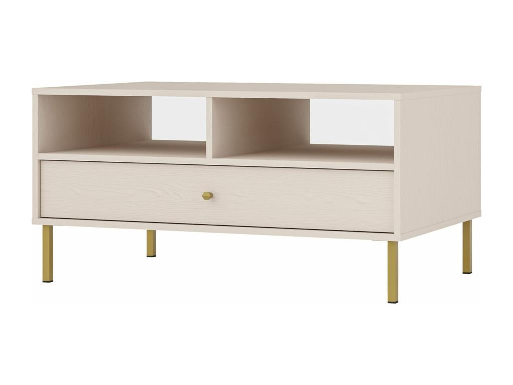 Coffee table with 1 drawer - 100 cm - beige with gold legs Vertchez