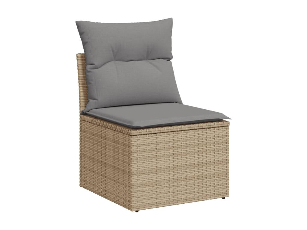 8-piece garden furniture set with cushions, beige woven resin
