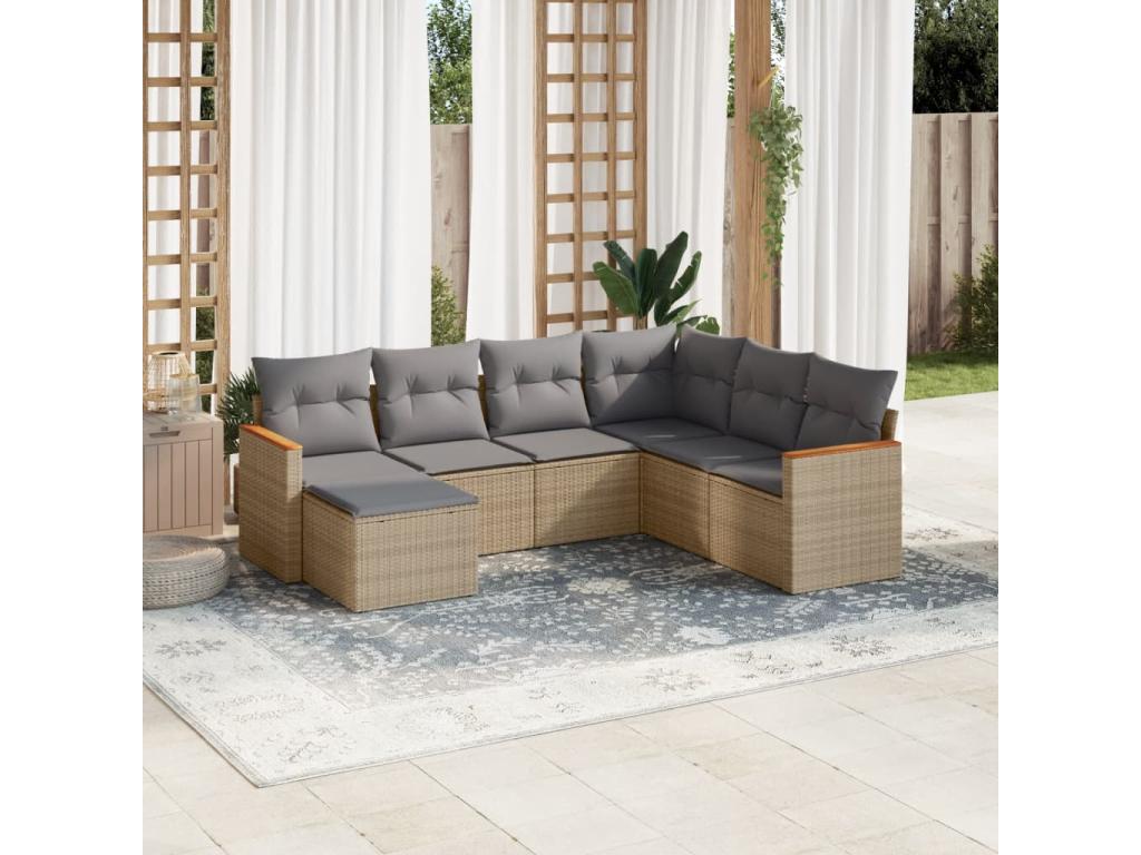 7-piece garden furniture set with cushions, beige resin wicker, by Mévertchez