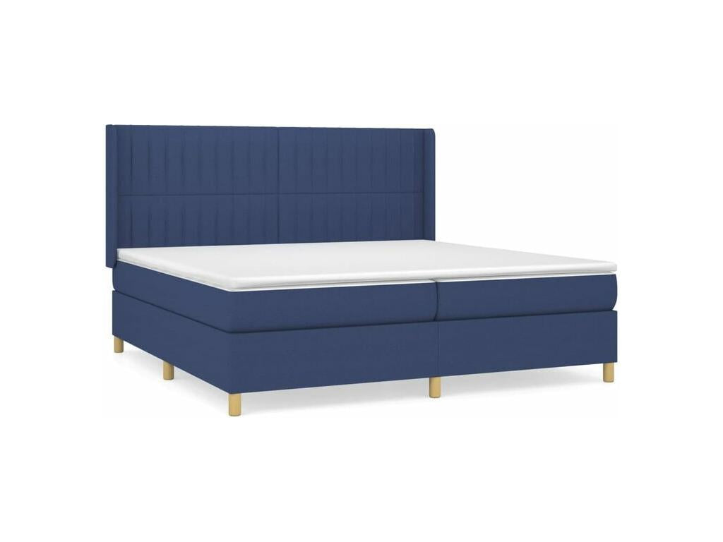 Meublita bed base with mattress, blue, 200x200 cm, fabric