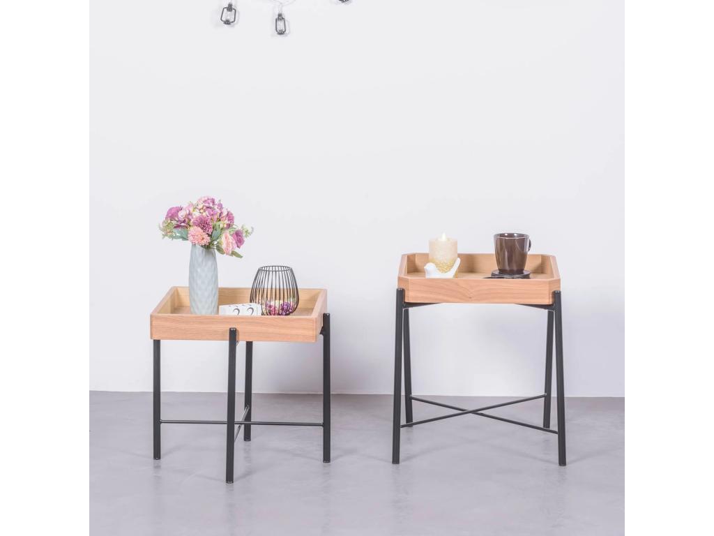 Set of side tables in natural ash wood - Earth - Black