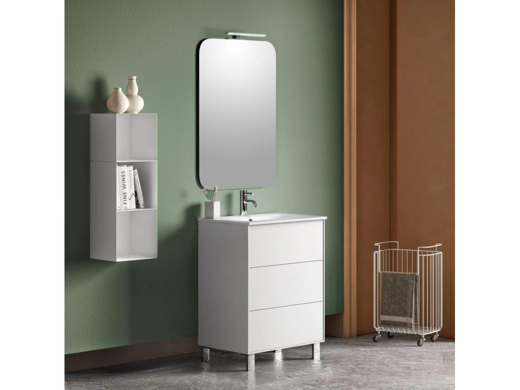 Vertchez 60cm White Lacquered 3-Drawer Bathroom Vanity Unit and Lighted Mirror