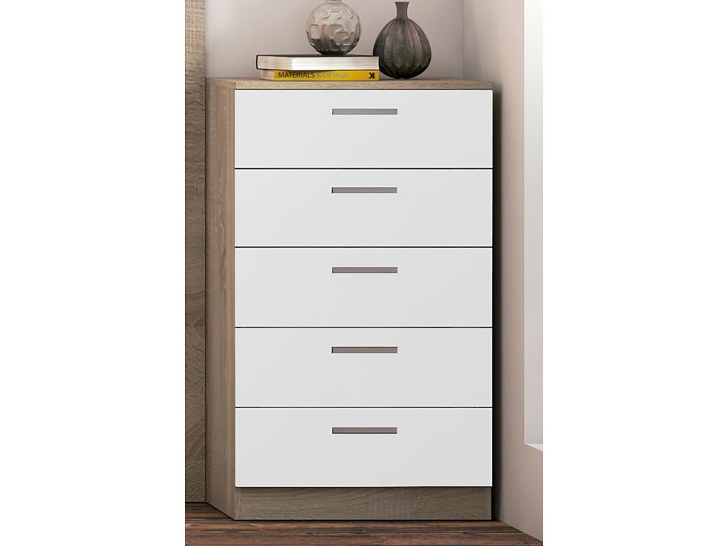 Chest of drawers, storage unit, oak finish, Vertchez white - Length 60 x Depth 40 x Height 102.7 cm