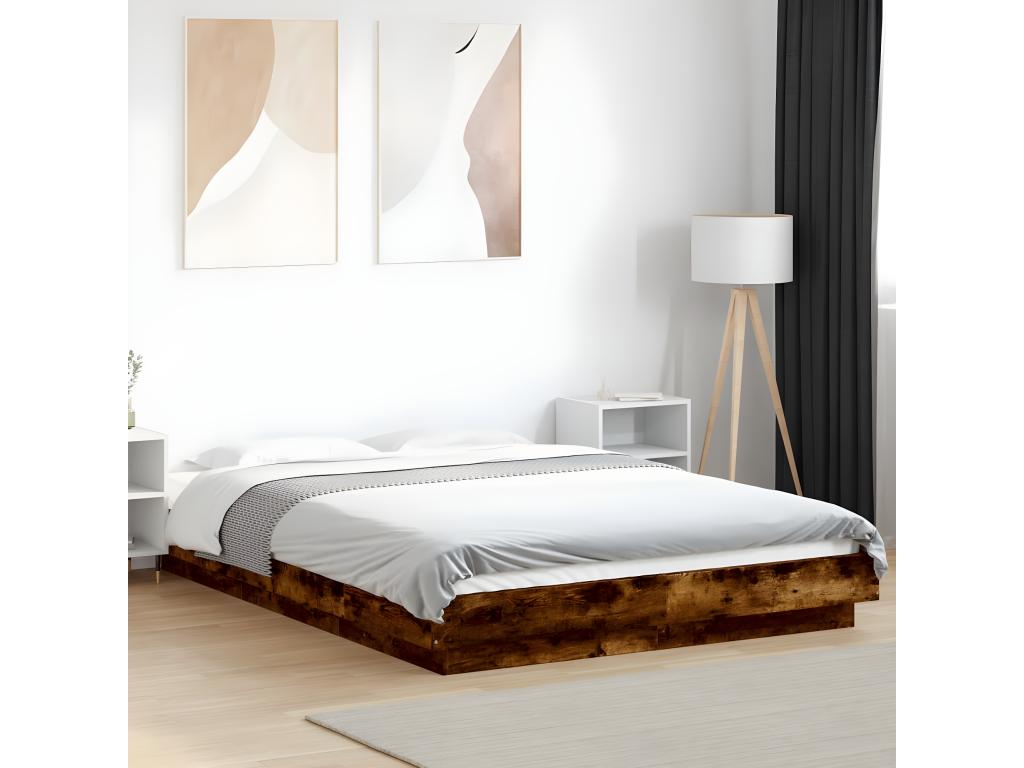 Smoked oak bed frame without mattress, 135x190 cm