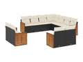 11-piece garden furniture set with cushions, black woven resin