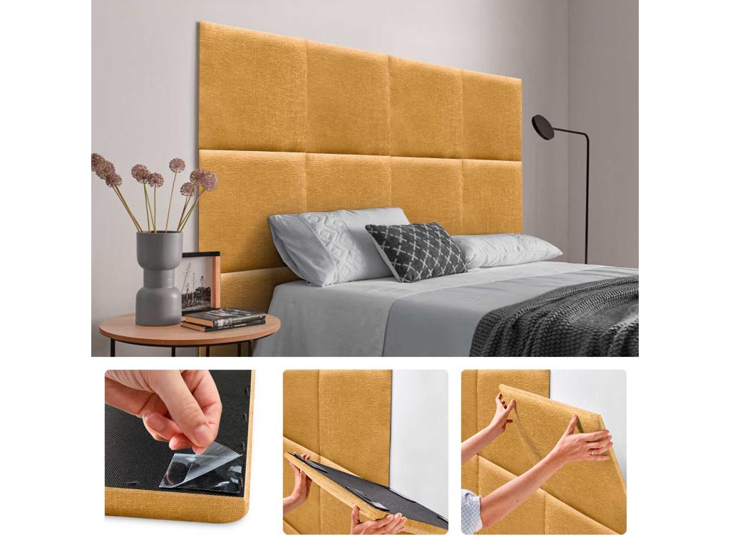 Vertchez Set of 4 self-adhesive acoustic wall panels in eco-friendly wool, shock-absorbing protection, Mustard, 60x60cm x6