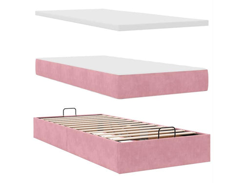 Ottoman bed frame with pink velvet mattress 100x200 cm