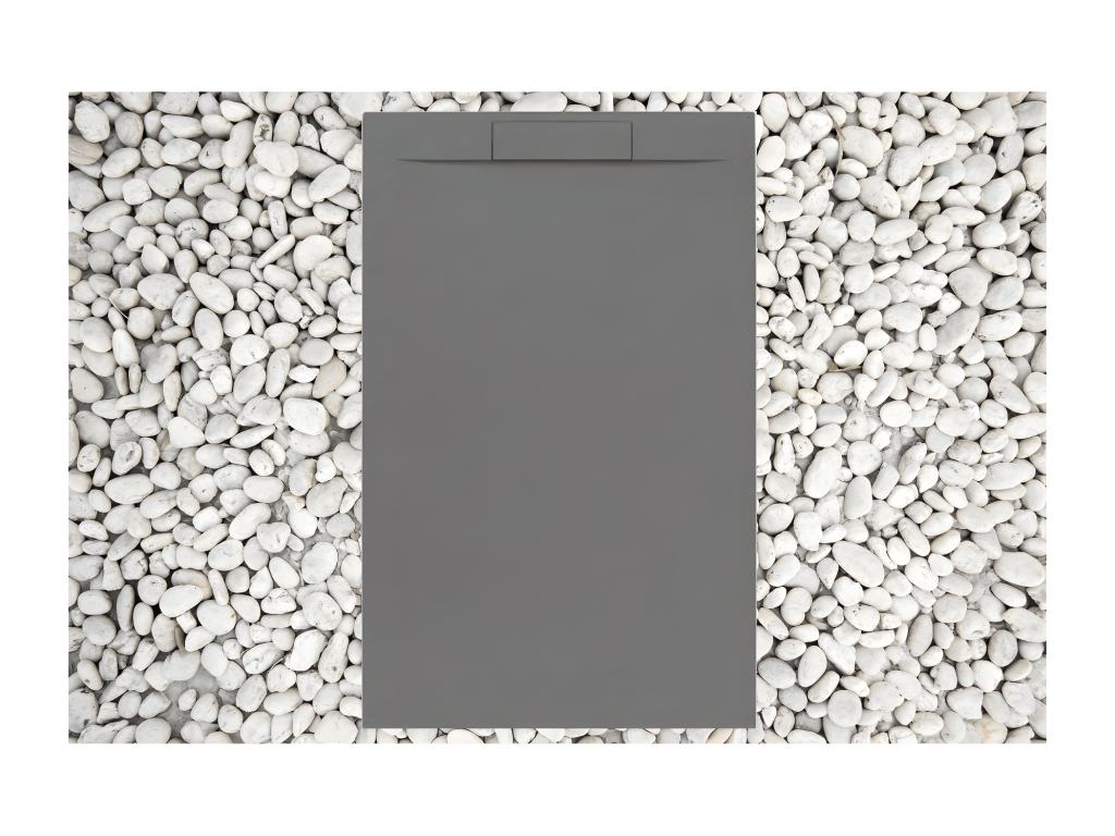 Shower tray 75x115 cm Grey RAL 7037 Meublita PLUS line Made of resin and marble powder With side grate Made of marble resin