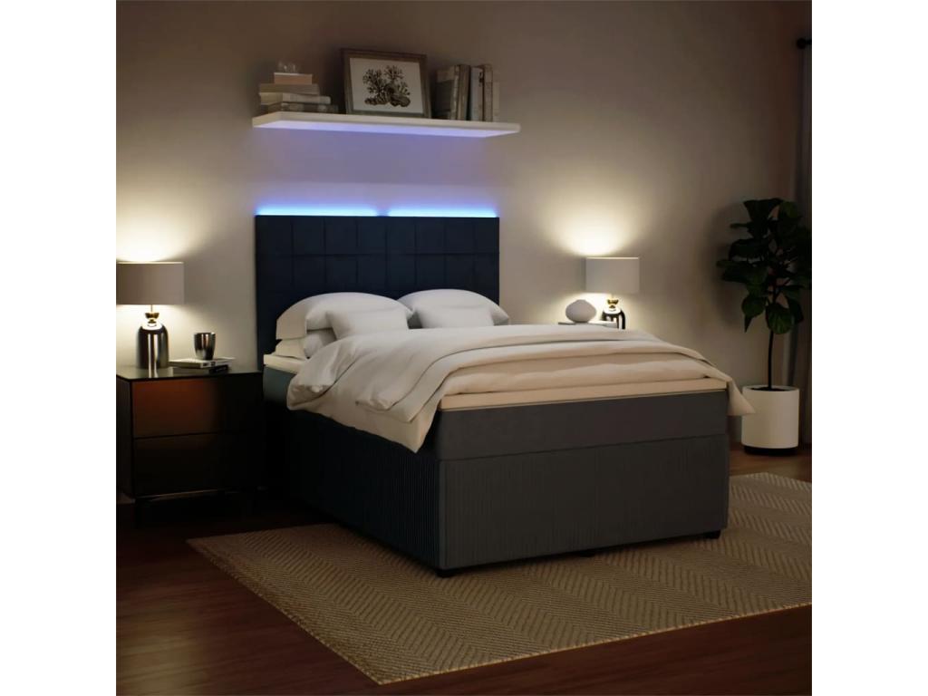Bed base and mattress in Vertchez, Dark Grey 140x200cm Velvet