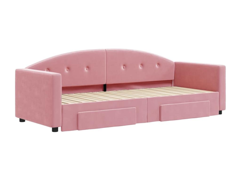Daybed with trundle and drawers, pink, 80x200 cm, velvet