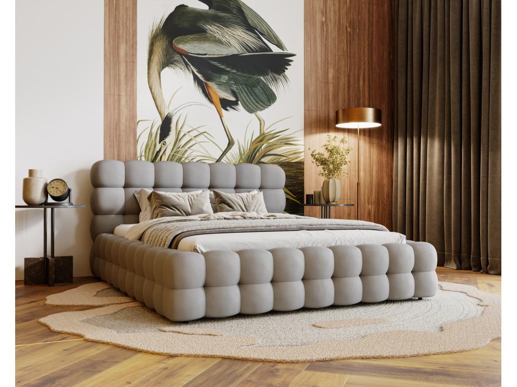 Vertchez Bed Vertchezé Parlas Bis - Double bed 140x200 with slatted base and storage - Amor Velvet Grey fabric 4318