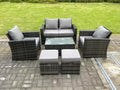 6-Seater Dark Grey High-Back Rattan Sofa Set with Rectangular Coffee Table and 2 Stools