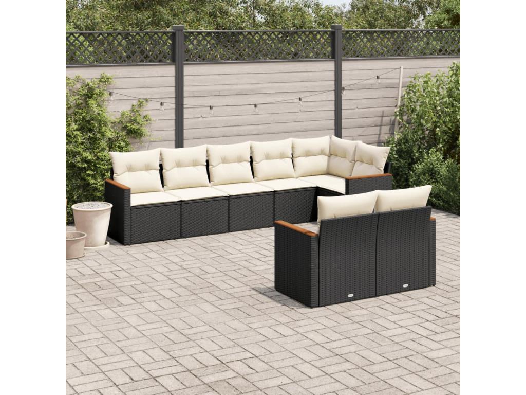 8-piece garden furniture set with cushions, black resin wicker