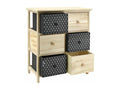 Chest of drawers in black and natural stained wood with 6 drawers