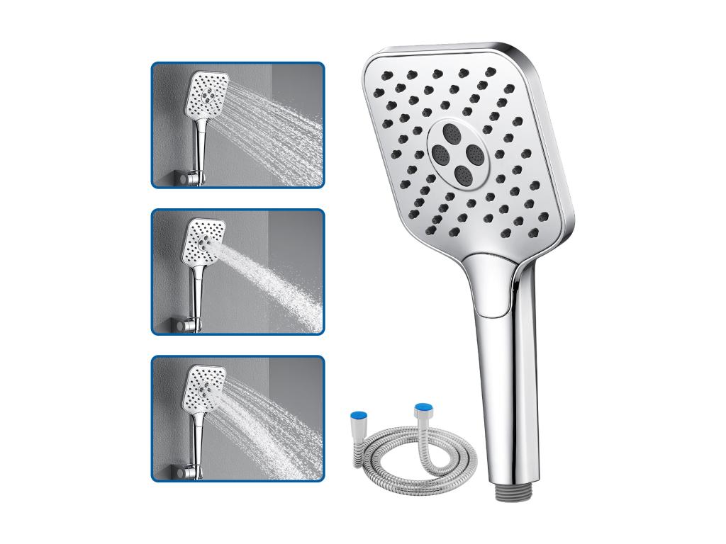 Vertchez High Pressure Shower Head with 1.5m Stainless Steel Hose, 3 Spray Modes, Anti-Limescale Shower Sprayer, Chrome Finish