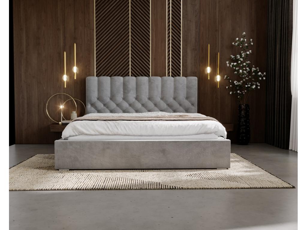 Vertchez Sevilla Upholstered Bed 160x200 - High Upholstered Headboard with Storage - Vertchez Grey Bed Vertchez Velvet 2217