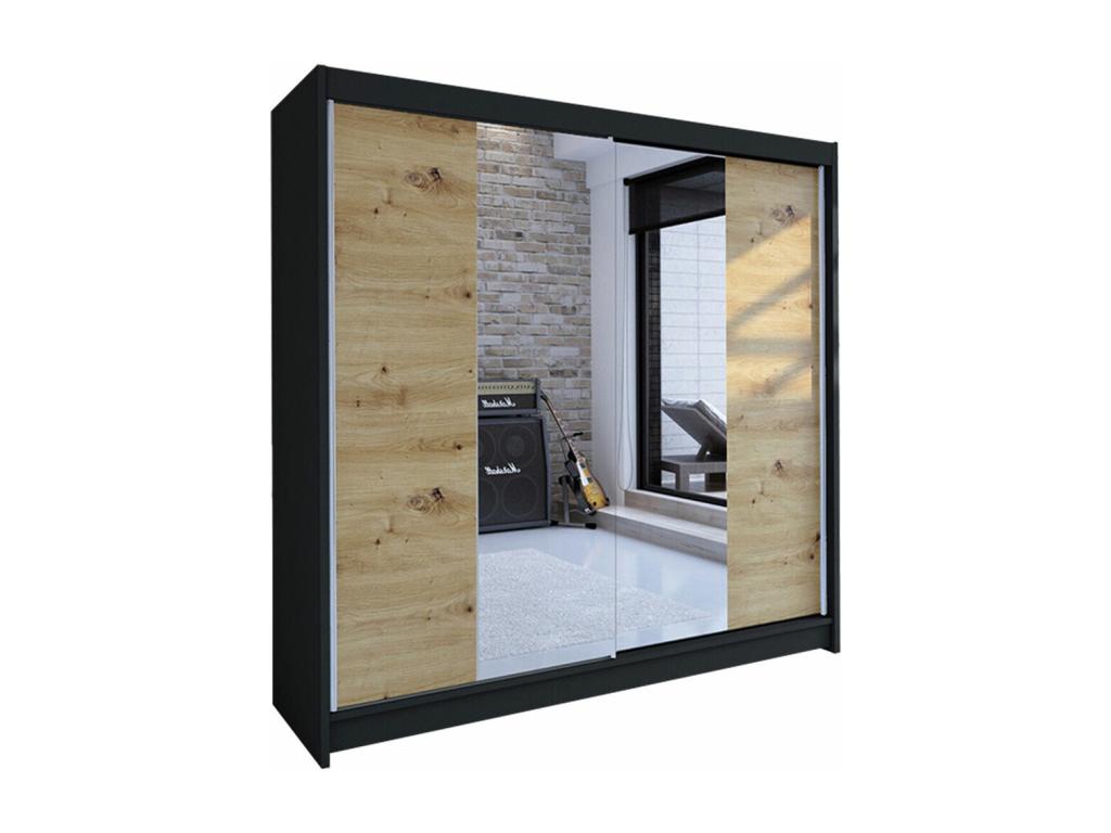 Meublita 138 Black Wardrobe - Oak Meublita 215x180x58cm Sliding Wardrobe Doors
