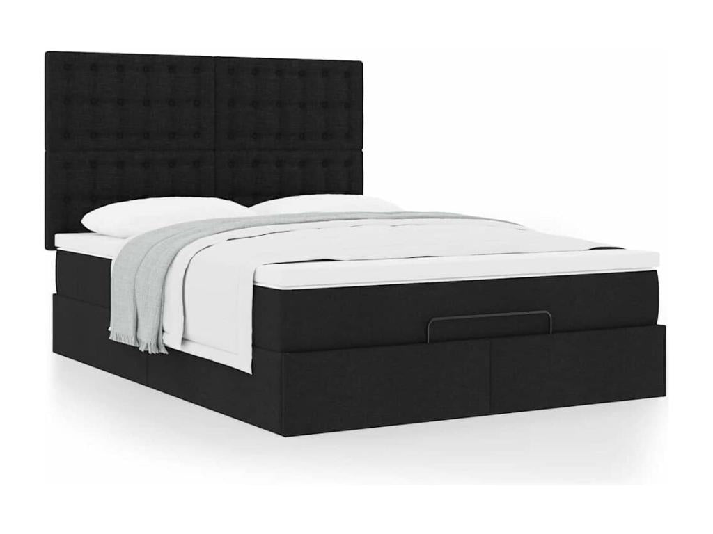 Ottoman bed frame with black mattress 140x200 cm fabric