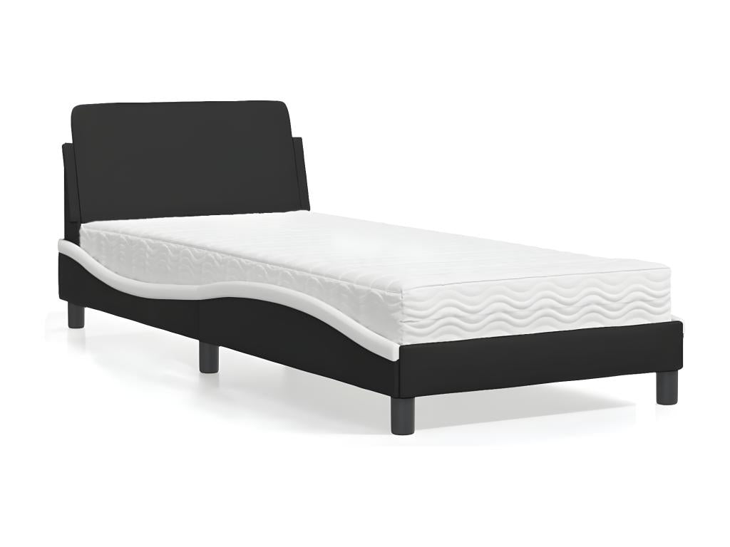 Bed with black and white 90x200 faux leather mattress