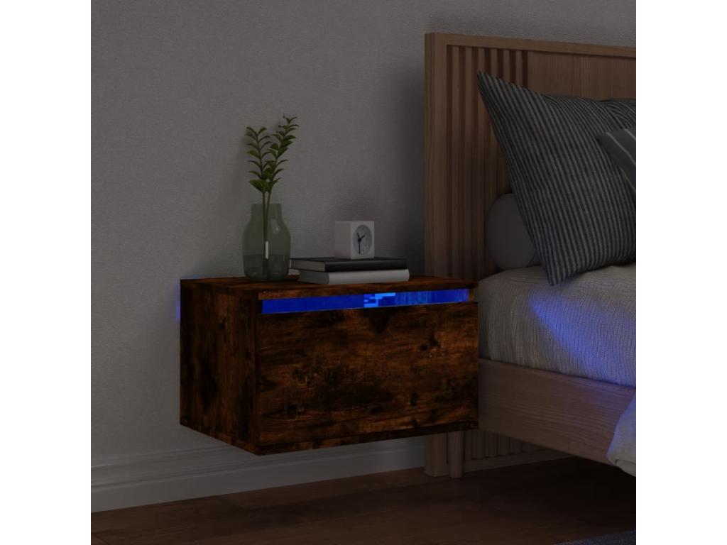 Wall-mounted bedside table with Vertcherères LED lighting in smoked oak