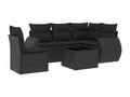 6-piece garden furniture set with cushions, black woven resin