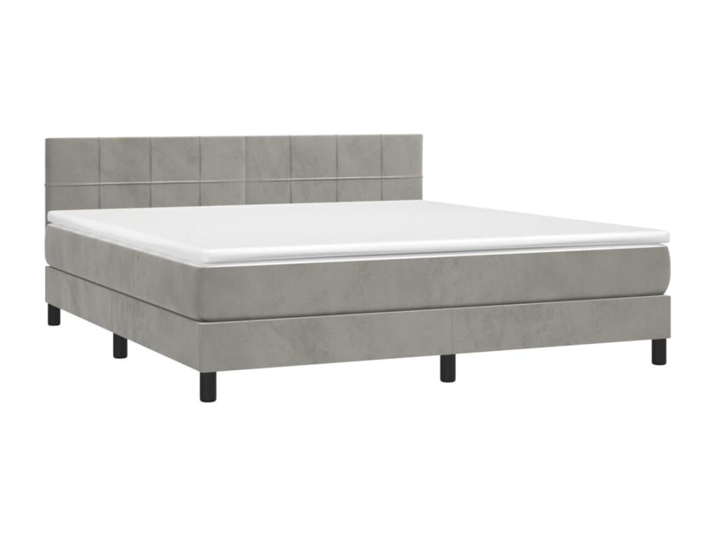 Bed base and mattress in Vertchez, light grey, 160x200cm, velvet