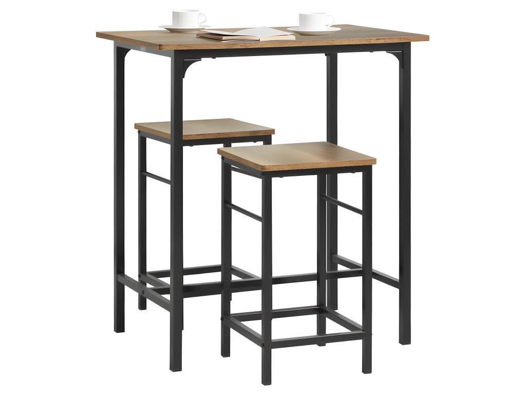Vertchez OGT10-PF Set Table and 2 Stools, Bistro Bar Table, 2 Bar Chairs with Footrests, High Kitchen Table