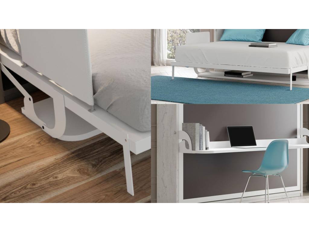 Wall bed with desk 90x200 satin white P 35 Vertchez
